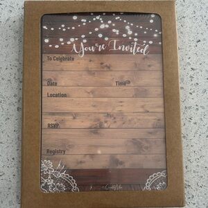 25 rustic invitations & 25 envelopes NWT